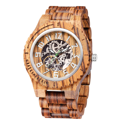 Men Mechanical Wrist Watches Natural Engraved Bamboo Wood Custom Logo