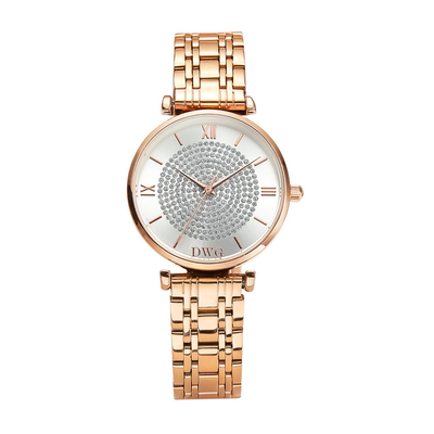 Luxury Women Wrist Quartz Watches Stainless Steel CZ Stone Dial Custom Logo